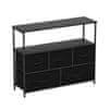 Northix Široka komoda 100x30x80 cm 5 ladica 2 police metalni okvir crna