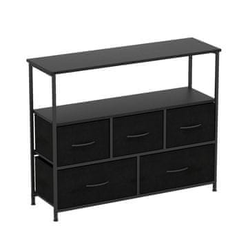 Northix Široka komoda 100x30x80 cm 5 ladica 2 police metalni okvir crna