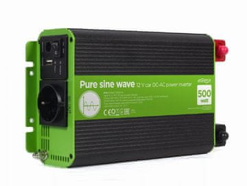Gembird EG-PWC-PS500-01 12V automobilski inverter s čistim sinusnim valom DC-AC 500W, 12V, USB