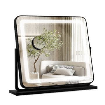 Northix LED ogledalo za šminkanje sa svjetlima i povećanjem 56x48 cm crno