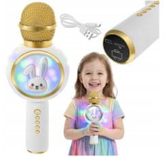 Izoksis USB baterija 800mAh bluetooth 5.1 SD karaoke mikrofon sa zvučnikom RGB LED zečja bijela