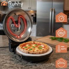 Ruhhy Električna pizza peć na 420 °C s kamenom za pečenje i dodacima