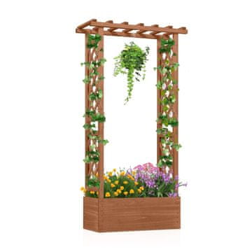 Northix Drvena žardinjera 66x32x152 cm s rešetkom i visećim krovom