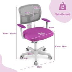 Northix Dječja radna stolica okretna 360 podesiva visina 40-54cm ljubičasta