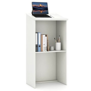 Northix Stojeći govornicki pult 58x40x116,5 cm bijeli drveni s policom