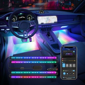 Govee LED svjetlosna traka za unutrašnjost automobila, 4 trake, 12 V