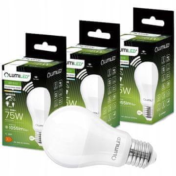 LUMILED 3x LED žarulja E27 A60 10W = 75W 1055lm 4000K Neutralno 260° sa senzorom pokreta uključenim