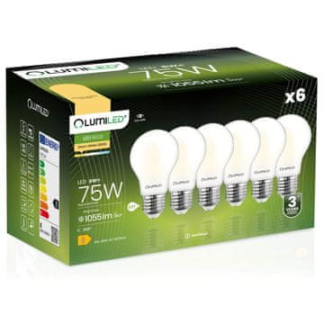 LUMILED 6x LED žarulja E27 A60 8W = 75W 1055lm 3000K Topla 360° Lumiled Filament