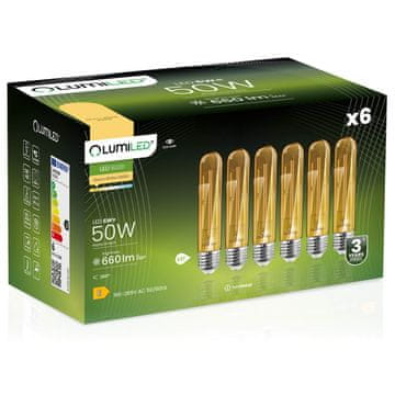 LUMILED 6x LED žarulja E27 cjevasta T30 6W = 50W 660lm 2000K topla 360° jantarna luminirana žarna niti