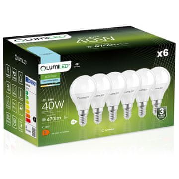 LUMILED 6x LED žarulja E14 kugla P45 5W = 40W 470lm 6500K hladno osvjetljenje 180°