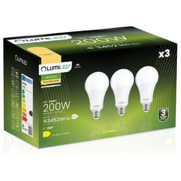 LUMILED 3x LED žarulja E27 A60 24W = 200W 3452lm 3000K Topla svjetlost 260°