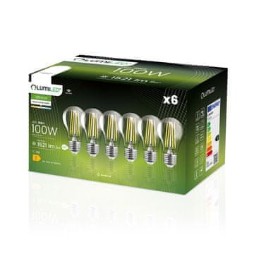 LUMILED 6x LED žarulja E27 A60 11W = 100W 1521lm 4000K Neutralna 360° Lumiled Filament