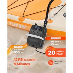 VEVOR Pumpa za daske za veslanje dvostupanjska 20 PSI električna 250x175x129 mm crna