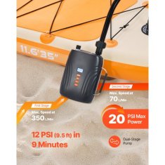 VEVOR Pumpa za dasku za veslanje dvostupanjska punjiva 249x173x97 mm