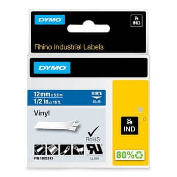 Dymo RHINO IND traka 12 mm, bijela na plavoj podlozi, vinilna