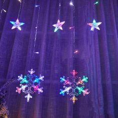 Zolta LED zavjese, zvijezde, pahuljice za prozor, šarene lampe, božićna svjetla