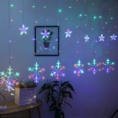Zolta LED zavjese, zvijezde, pahuljice za prozor, šarene lampe, božićna svjetla