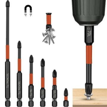 Rosfix Magnetni Križni Bitovi 25-150MM 6 Kom – Nehrđajući Čelik | Kompatibilno S Bušilicama