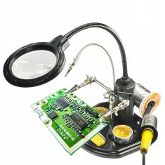 Rosfix Te-802 Treća Ruka Za Lemljenje S Lupom – Držač Za Lemilicu I Lem, Ø85/Ø21MM 2.5X+4X, 16 LED, USB/4Xaa | Baza 185X170MM