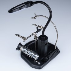 Rosfix Te-802 Treća Ruka Za Lemljenje S Lupom – Držač Za Lemilicu I Lem, Ø85/Ø21MM 2.5X+4X, 16 LED, USB/4Xaa | Baza 185X170MM