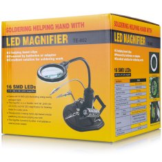 Rosfix Te-802 Treća Ruka Za Lemljenje S Lupom – Držač Za Lemilicu I Lem, Ø85/Ø21MM 2.5X+4X, 16 LED, USB/4Xaa | Baza 185X170MM