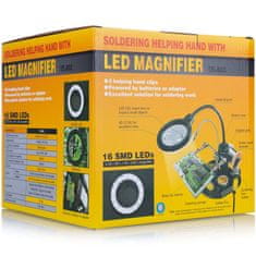 Rosfix Te-802 Treća Ruka Za Lemljenje S Lupom – Držač Za Lemilicu I Lem, Ø85/Ø21MM 2.5X+4X, 16 LED, USB/4Xaa | Baza 185X170MM