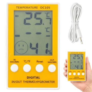 Verkgroup Digitalni LCD termometar i higrometar s vanjskom sondom, žuti