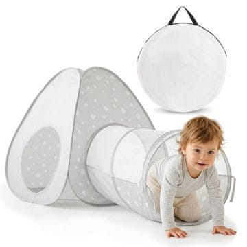 Mamabrum Trokutasti šator s tunelom za djecu 80 x 80 x 86 cm - samorasklapajući komplet, mrežasti prozori, dob 3+ godine, transportna torba