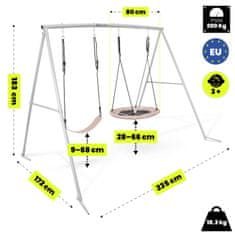 HyperMotion Dvostruka vrtna ljuljačka s rodinim gnijezdom i sjedalom - nosivost svakog mjesta 100 kg, čelični okvir 50 mm, za 2–3 osobe