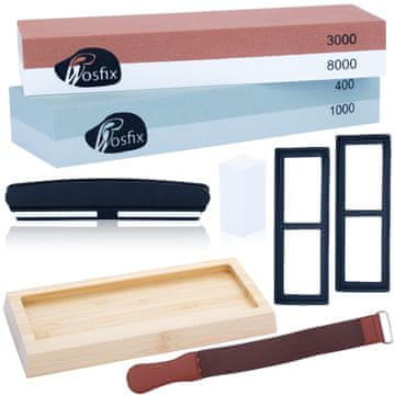 Rosfix Set Dvostranih Kamena Za Oštrenje Noževa – Gradacije 400, 1000, 3000, 8000 | Korund, 3X18X6 CM