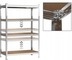 Blow Rack metalni regal, 4 polica, modularni dizajn, MDF ploče, galvanizirani čelik, srebrni, 150x75x30cm