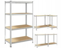 Blow Rack metalni regal, 4 polica, modularni dizajn, MDF ploče, galvanizirani čelik, srebrni, 150x75x30cm