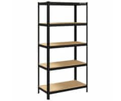 Blow Rack kovinski regal, 5 polica, modularni dizajn, MDF ploče, galvanizirani čelik, crni, 180x90x40cm