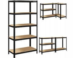 Blow Rack kovinski regal, 5 polica, modularni dizajn, MDF ploče, galvanizirani čelik, crni, 180x90x40cm
