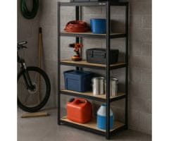 Blow Rack kovinski regal, 5 polica, modularni dizajn, MDF ploče, galvanizirani čelik, crni, 180x90x40cm