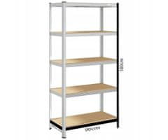 Blow Rack kovinski regal, 5 polica, modularni dizajn, MDF ploče, galvanizirani čelik, srebrni, 180x90x40cm