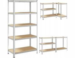Blow Rack kovinski regal, 5 polica, modularni dizajn, MDF ploče, galvanizirani čelik, srebrni, 180x90x40cm