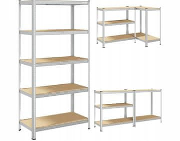 Blow Rack kovinski regal, 5 polica, modularni dizajn, MDF ploče, galvanizirani čelik, srebrni, 180x90x40cm