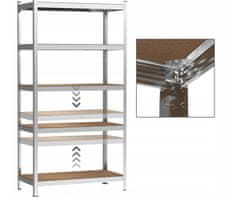 Blow Rack kovinski regal, 5 polica, modularni dizajn, MDF ploče, galvanizirani čelik, srebrni, 180x90x40cm