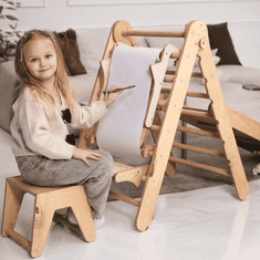 GOODEVAS Izuzetno velika 6-u-1 Montessori unutarnja penjalica za malu djecu (1–5 godina) – s trokutastim ljestvama, lukom, rampom, mrežom, jastucima i kreativnim dodacima. Drvena igračka konstrukcija.