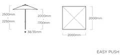 Kettler Easy Push suncobran, vodootporni, svijetlo sivi/antracit, 200x200 cm