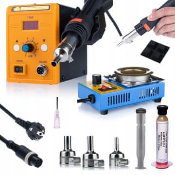 Rosfix Set Lemilica Hot-Air 858D – 700W, 3 Mlaznice, Tygiel 160W | Temperatura 100-500°C