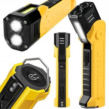 Verkgroup 3u1 COB LED punjiva magnetska radionička svjetiljka powerbank USB LCD kuka žuta