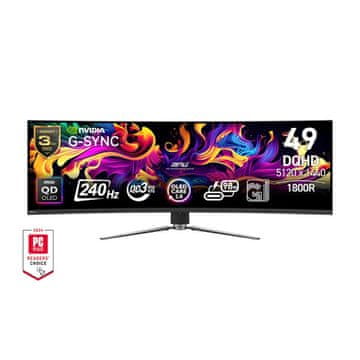 MSI MPG 491CQPX Ultraširoki zakrivljeni monitor, QD-OLED, 5120 x 1440, 124,46 cm (49), 240 Hz, crni (9S6-3FA84T-028)