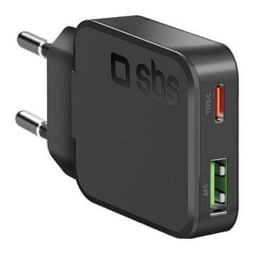 SBS SBS Slim 30W USB-C PD USB-A crni punjač za zidnu utičnicu