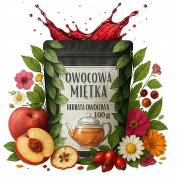 Voćni čaj okus mente 100 g, okus ljeta, menta, ruža, neven