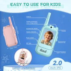 JOJOY® Dječji video walkie-talkie set, dvosmjerna komunikacija s kamerom, do 400 m dometa, punjivi | KIDTALKIE Plava + Roza