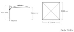 Kettler Easy Turn suncobran, vodootporni, antracit/svijetlo sivi, 300x300 cm