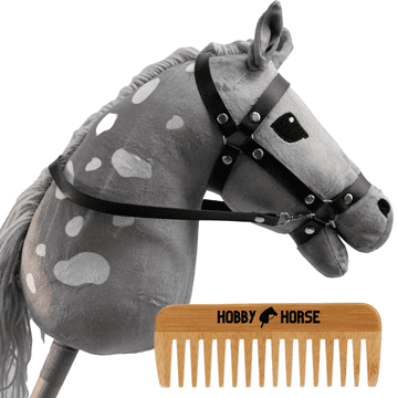 Hobby Horse A4 konj na štapu, glava konja s grivom, sivo-bijela + češalj [M-HOBBYHORSE407]