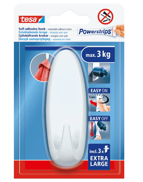 Tesa TESA kuka vješalica s ljepljivom podlogom, velika ovalna bijela, višekratna, do 3 kg